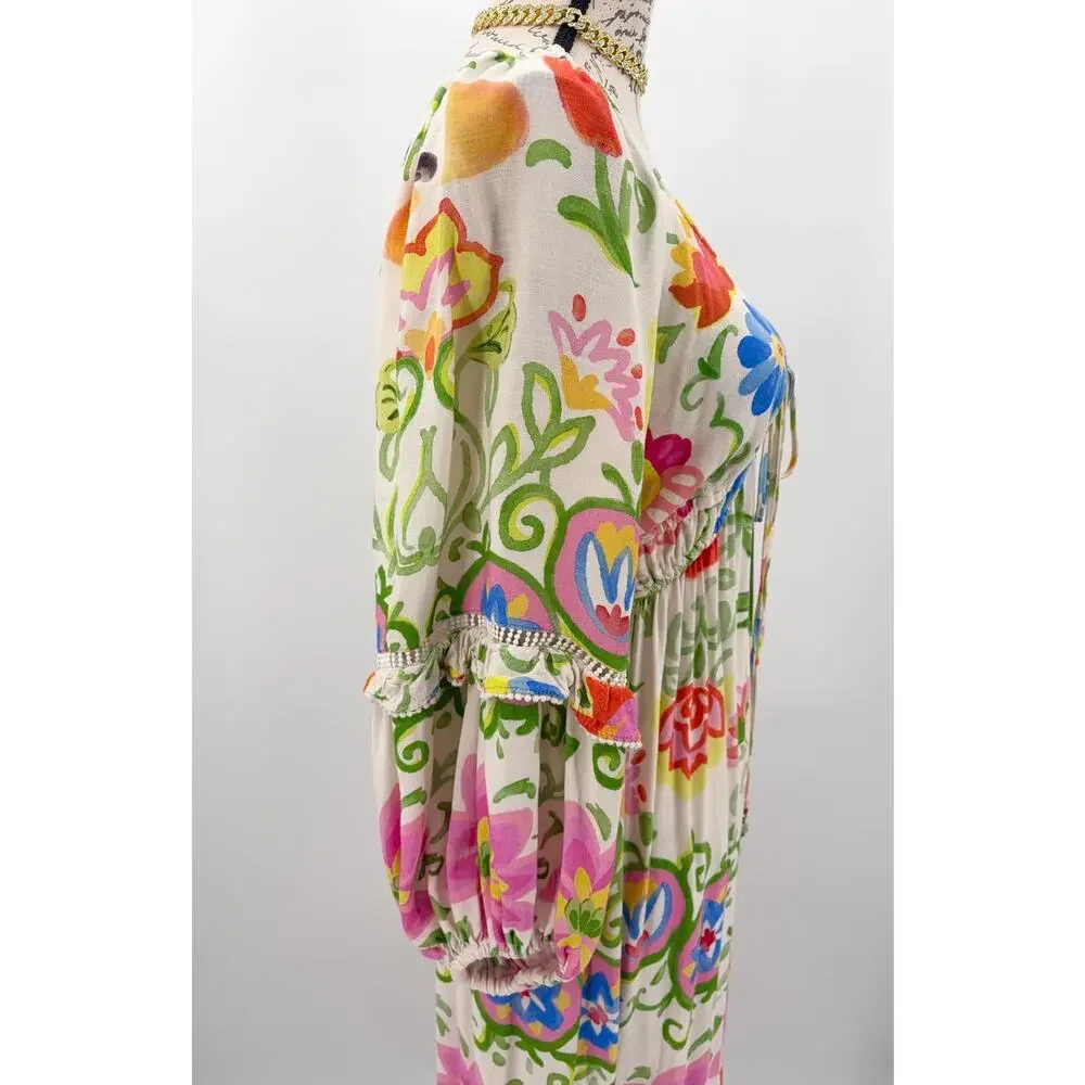 B58 FARM Rio Pineapple Floral Maxi Dress Small Boho Resort Vacation Tropical - Picture 6 of 10